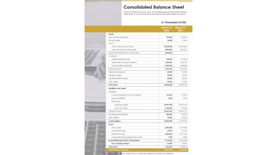 Consolidated Balance Sheet Template 365 One Pager Documents