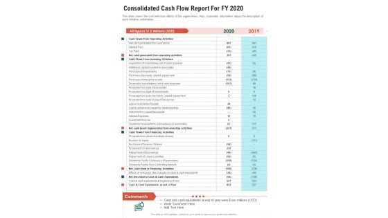 Consolidated Cash Flow Report For FY 2020 One Pager Documents