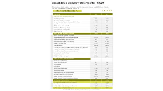 Consolidated Cash Flow Statement For FY2020 One Pager Documents