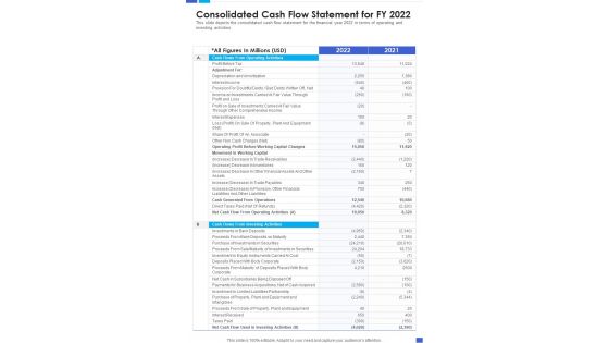 Consolidated Cash Flow Statement For FY 2022 Template 143 One Pager Documents Consolidated Cash Flow Statement For FY 2022 Template 143 One Pager Documents