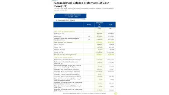 Consolidated Detailed Statements Of Cash Flows Template 128 One Pager Documents