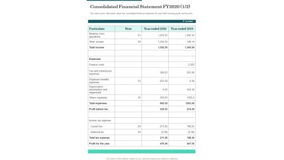 Consolidated Financial Statement FY2020 Template 53 One Pager Documents