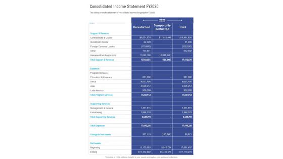 Consolidated Income Statement FY2020 Template 46 One Pager Documents