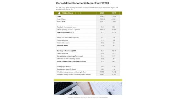 Consolidated Income Statement For FY2020 One Pager Documents