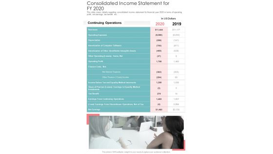 Consolidated Income Statement For FY 2020 Template 61 One Pager Documents