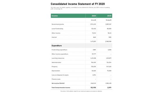 Consolidated Income Statement Of FY 2020 One Pager Documents