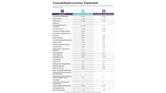 Consolidated Income Statement Template 16 One Pager Documents