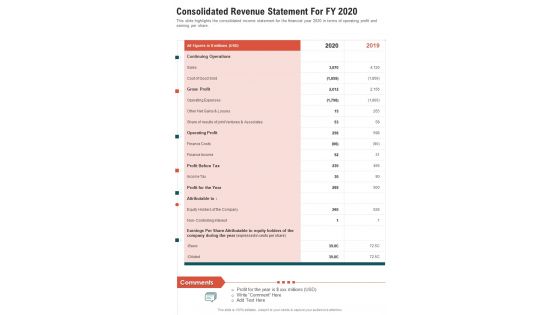 Consolidated Revenue Statement For FY 2020 One Pager Documents