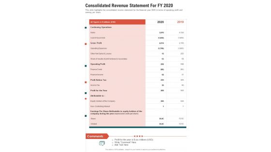 Consolidated Revenue Statement For FY 2020 One Pager Documents Consolidated Revenue Statement For FY 2020 One Pager Documents