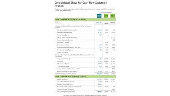 Consolidated Sheet For Cash Flow Statement FY2020 One Pager Documents