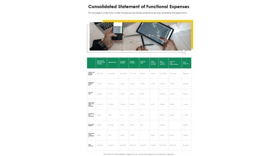 Consolidated Statement Of Functional Expenses One Pager Documents Consolidated Statement Of Functional Expenses One Pager Documents