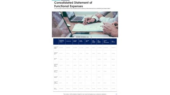 Consolidated Statement Of Functional Expenses Template 167 One Pager Documents