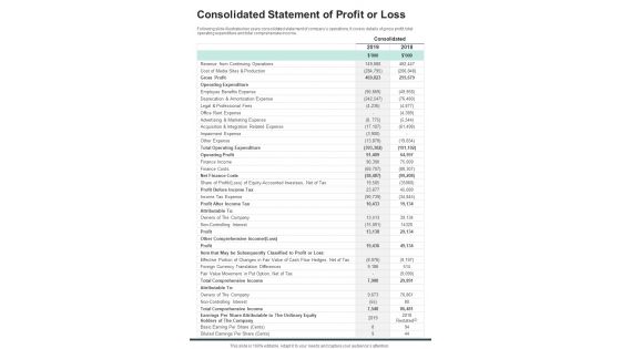 Consolidated Statement Of Profit Or Loss Template 33 One Pager Documents
