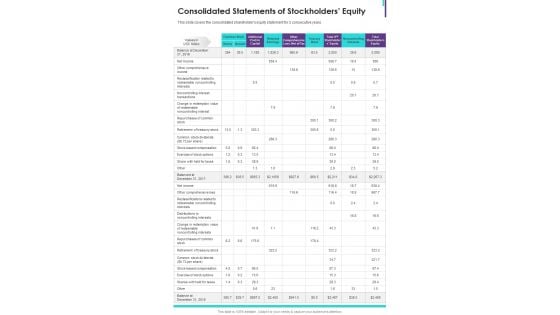 Consolidated Statements Of Stockholders Equity Template 30 One Pager Documents