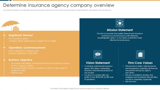 Constructing Insurance Company Strategic Business Approach Determine Insurance Agency Company Overview Sample PDF