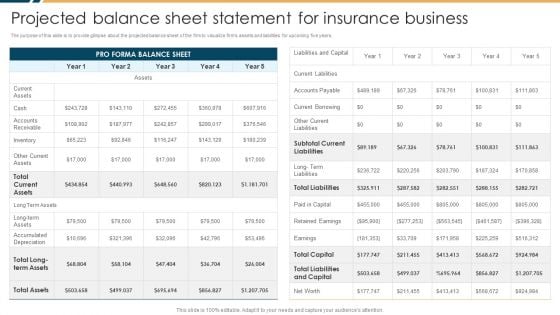 Constructing Insurance Company Strategic Business Approach Projected Balance Sheet Statement Graphics PDF