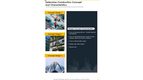 Construction Concept Blueprint Determine Construction Concept And Characteristics One Pager Sample Example Document Construction Concept Blueprint Determine Construction Concept And Characteristics One Pager Sample Example Document