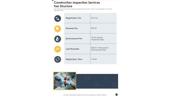 Construction Inspection Services Fee Structure One Pager Sample Example Document