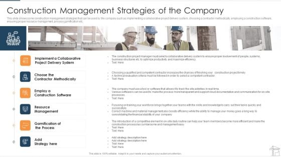 Construction Management Strategies Of The Company Introduction PDF