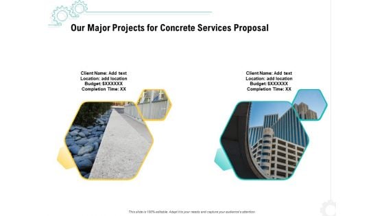 Construction Material Service Our Major Projects For Concrete Services Proposal Diagrams PDF