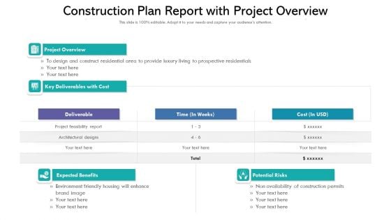 Construction Plan Report With Project Overview Ppt PowerPoint Presentation Layouts Maker PDF