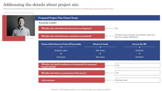 Construction Project Cost Benefit Analysis Report Addressing The Details About Project Site Summary PDF