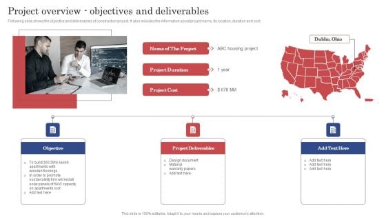 Construction Project Cost Benefit Analysis Report Project Overview Objectives And Deliverables Infographics PDF