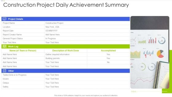 Construction Project Daily Achievement Summary Structure PDF