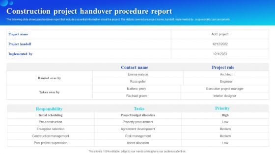 Construction Project Handover Procedure Report Graphics PDF