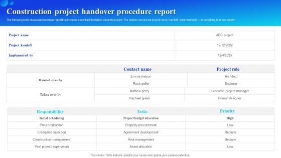 Construction Project Handover Procedure Report Graphics PDF Construction Project Handover Procedure Report Graphics PDF