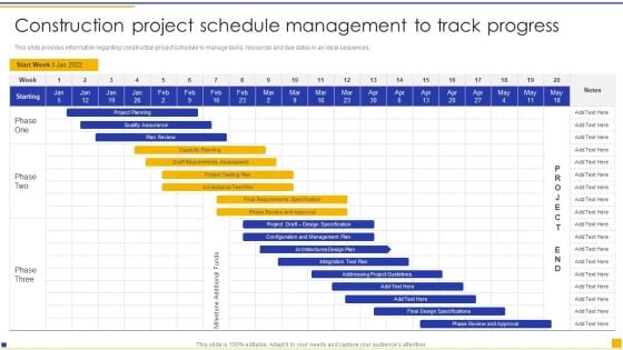 Construction Project Instructions Playbook Construction Project Schedule Management To Track Progress Formats PDF