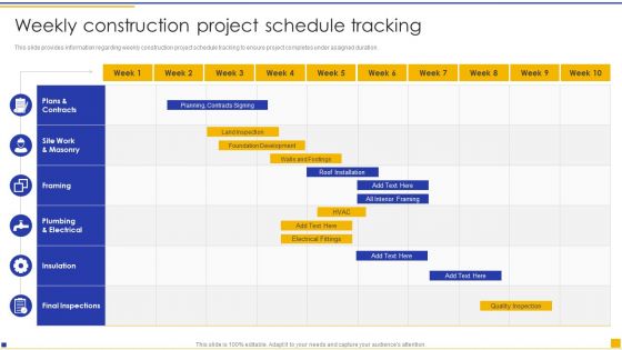 Construction Project Instructions Playbook Weekly Construction Project Schedule Tracking Background PDF
