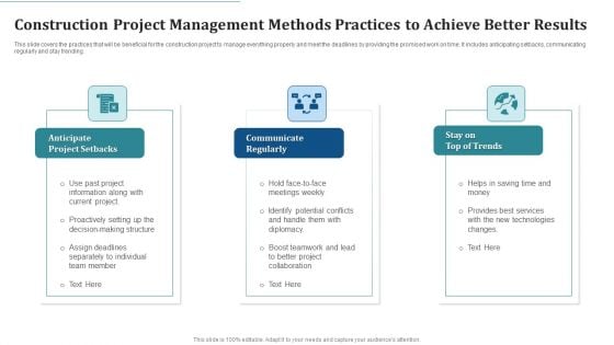 Construction Project Management Methods Practices To Achieve Better Results Mockup PDF