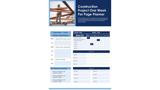 Construction Project One Week Per Page Planner PDF Document PPT Template Construction Project One Week Per Page Planner PDF Document PPT Template