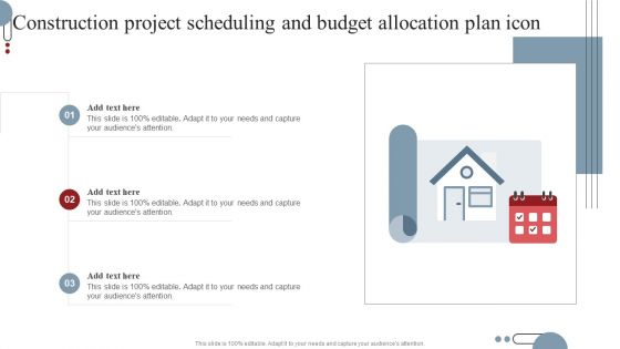 Construction Project Scheduling And Budget Allocation Plan Icon Brochure PDF