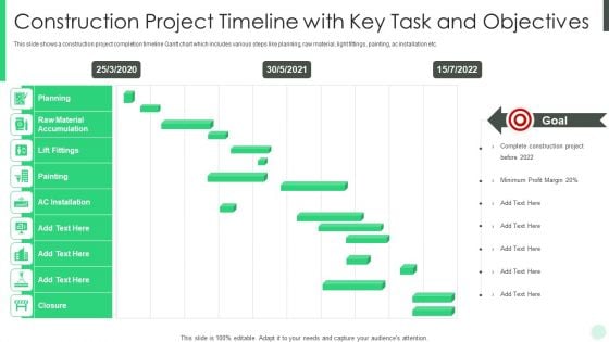 Construction Project Timeline With Key Task And Objectives Pictures PDF