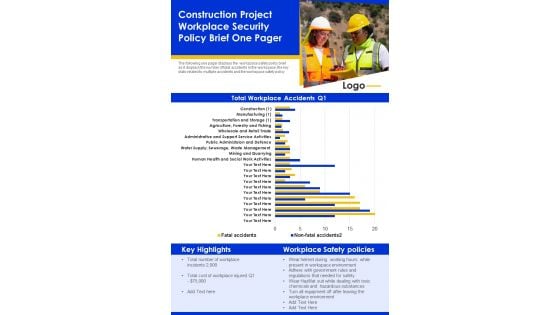 Construction Project Workplace Security Policy Brief One Pager PDF Document PPT Template