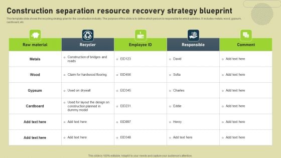 Construction Separation Resource Recovery Strategy Blueprint Slides PDF