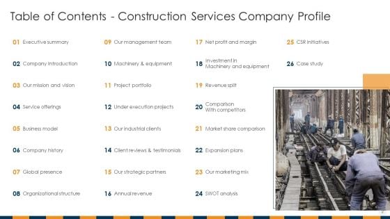 Construction Services Company Profile Ppt PowerPoint Presentation Complete Deck With Slides