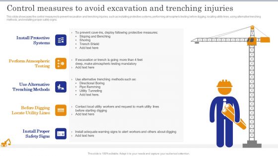 Construction Site Safety Measure Control Measures To Avoid Excavation And Trenching Injuries Mockup PDF