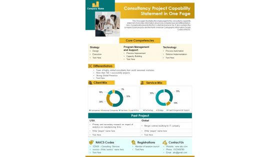 Consultancy Project Capability Statement In One Page PDF Document PPT Template