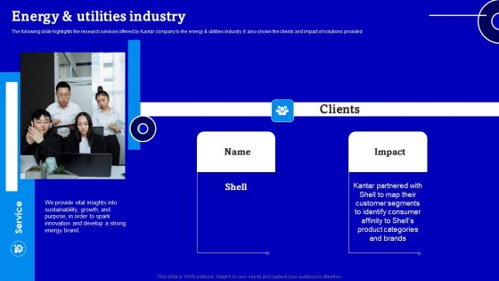 Consulting Firm Business Profile Energy And Utilities Industry Icons PDF