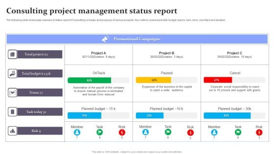 Consulting Project Management Status Report Summary PDF