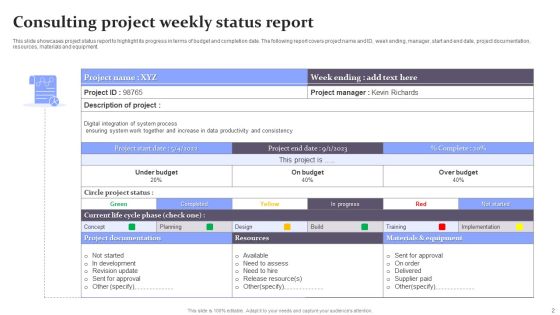 Consulting Project Status Report Ppt PowerPoint Presentation Complete With Slides Slide02