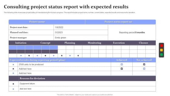 Consulting Project Status Report With Expected Results Portrait PDF