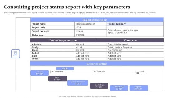 Consulting Project Status Report With Key Parameters Elements PDF