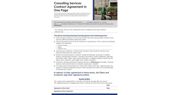 Consulting Services Contract Agreement In One Page PDF Document PPT Template