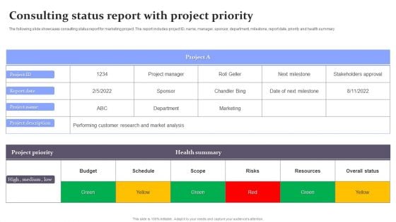 Consulting Status Report With Project Priority Summary PDF