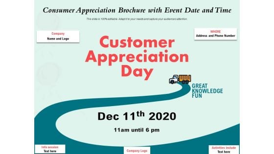 Consumer Appreciation Brochure With Event Date And Time Ppt PowerPoint Presentation File Icons PDF