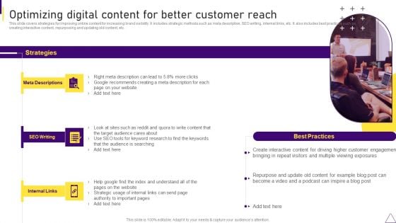 Consumer Journey Mapping Techniques Optimizing Digital Content For Better Customer Reach Background PDF